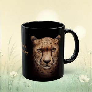 Wild Animal Mug, Cheetah mug, Wild Cat Lover Coffee Cup, Wildlife Ceramic Mug, gift idea, Black Mug 11oz 15oz