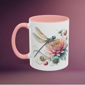 Libelle Akzent Becher, Pastell Blumen Kaffeetasse, weiße Keramik Teebecher, Floral Trink Geschenk, Naturliebhaber Küche Dekor