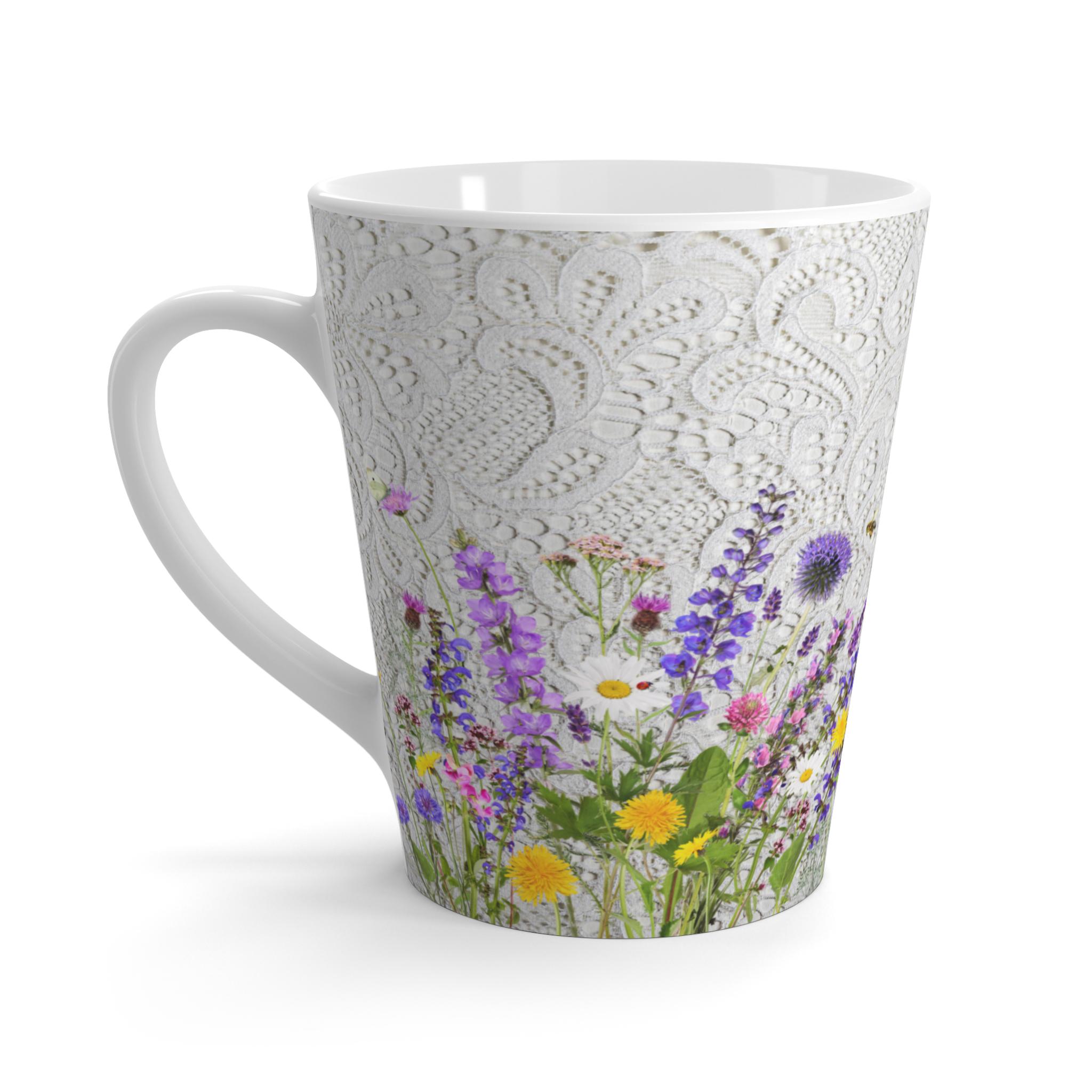 Wildflower Latte Mug, Pretty White Lace Coffee Cup, Mother Day Gift ...