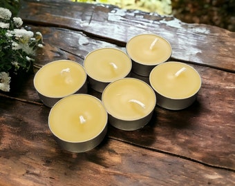 100% Pure beeswax tea light candles 6 pack Hand poured in Ohio USA Natural honey scent candle for weddings and party favors clean burn