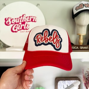 Ole Miss Rebels Trucker Hat Rhinestone University of Mississippi Patch Trendy Hats Trucker Hat Bling Hat College Hat UMISS