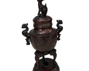 1800s Japanese Meiji Period Bronxe Antique Incese Burner Dragon Decoration