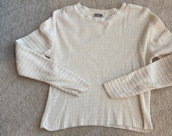 Stefano International Vintage Cream Ribbed Knit Long Sleeve Cotton Top Large