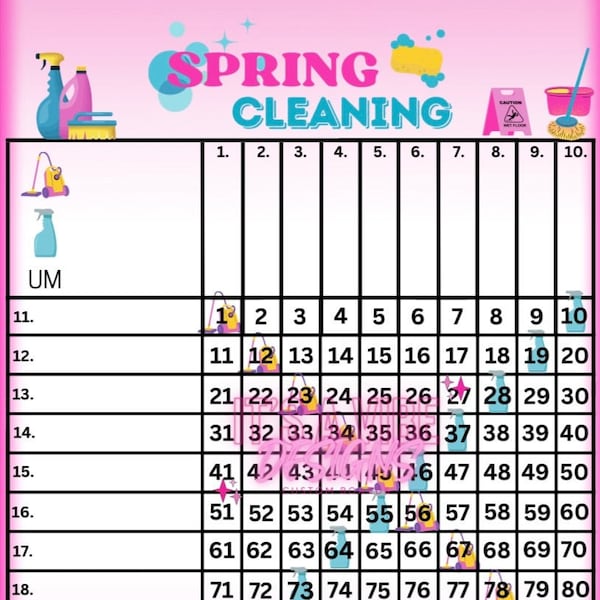 Grille de bingo pour le ménage de printemps