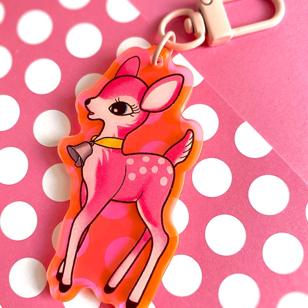 Pink Kitsch Deer Fluorescent Pink Acrylic Bag Charm