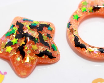 Blythe Glitter Resin Star & Pull Ring Set / Orange Bats!