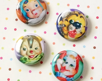 RUBBER FACE FRIENDS 4 pack / 1" Pins Buttons Blythe Doll