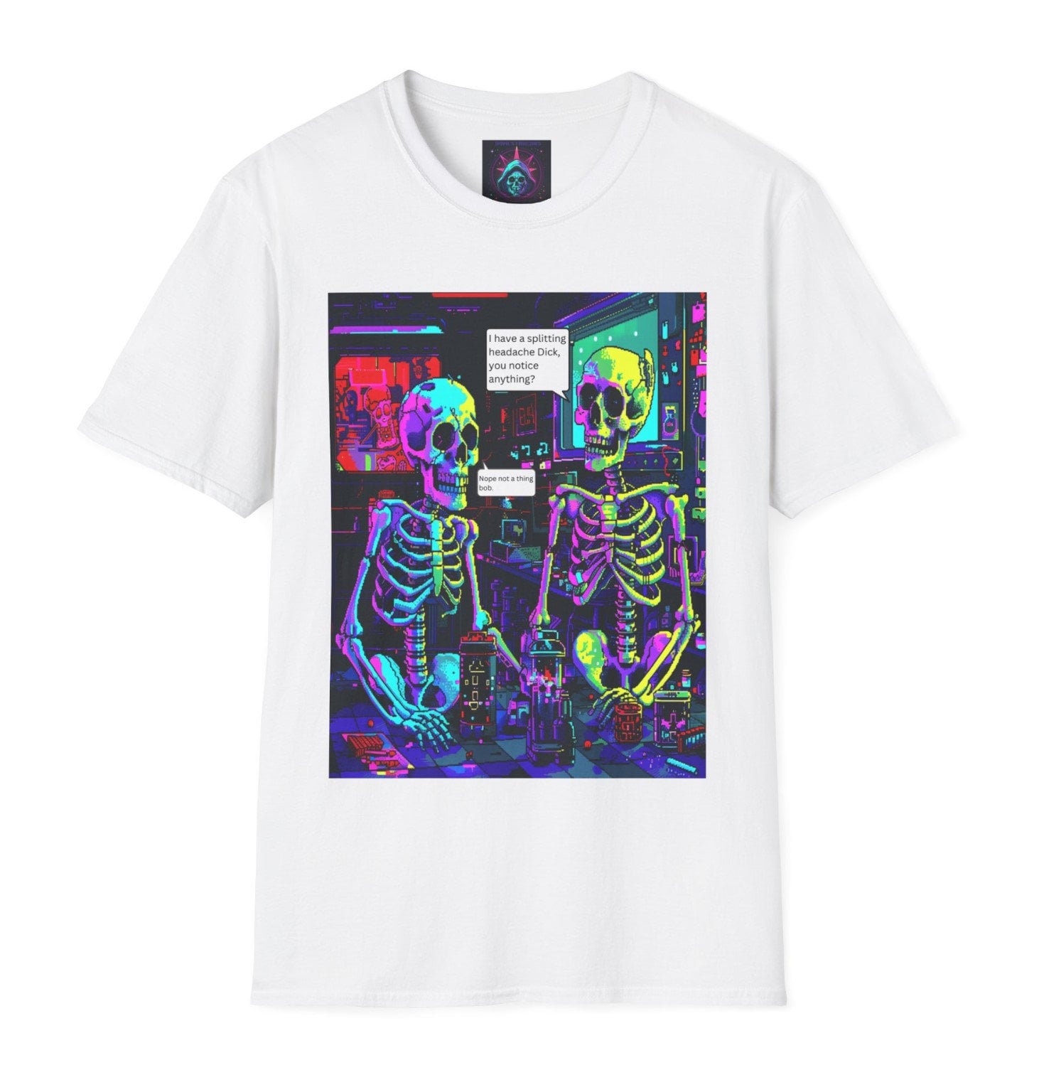 Pixel Art T-shirt Bones Threads Pixel Pain Bob's Splitting Headache ...