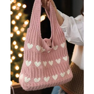 Heart Knitted Y2K Inspired Anesthetic Tote Bag - Stylish and Spacious, Perfect Gifts for Her, Kawaii Design Handbag For Girls, Floral Bag