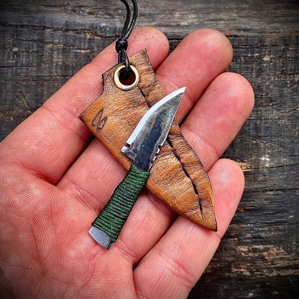 Handmade Mini Knife With Leather Sheath Rustic Pendant For EDC