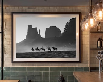 Fine Art Black and White Cowboy Print: Cowboy Gifts, Cowboy Riders in Monument Valley, Wild West Cowboy Art Photography, Western Wall Decor