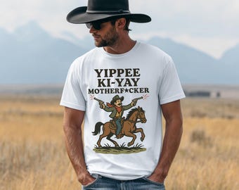 Camisa vaquera retro: ¡Yippee Ki-Yay, cabrón!, divertida camiseta vaquera, gráfico vaquero vintage, humor sureño, regalo vaquero.