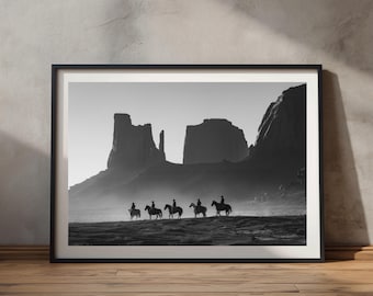 Fine Art Black and White Cowboy Print: Cowboy Riders in Monument Valley, Framed Wild West Cowboy Fine Art Photography, Western Wall Decor