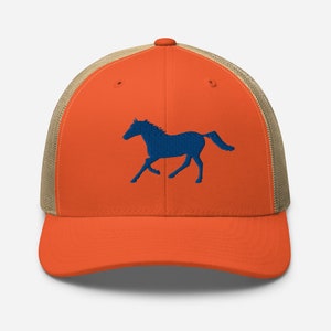 Blue Running Horse Trucker Cap, Horse Hat, Horse Related Hats, Horse Lover Baseball Cap - FREE SHIPPING!