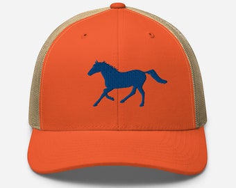 Blue Running Horse Trucker Cap, Horse Hat, Horse Related Hats, Horse Lover Baseball Cap - FREE SHIPPING!