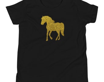 Youth Horse Tee: Gold Glitter Horse Design