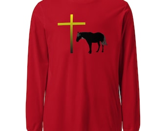 Horse and Cross Long Sleeve T-shirt: Christian Equestrian Apparel