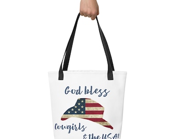 Patriotic Cowgirl Tote Bag: God Bless USA, American Flag