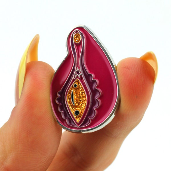 Sparkly Happy Hoo-ha Enamel Pin | Hooray for the Vajayjay! Gyno and LDN Nurse Gift, Glitter Pins Fun Reproductive Health Class Birth Midwife