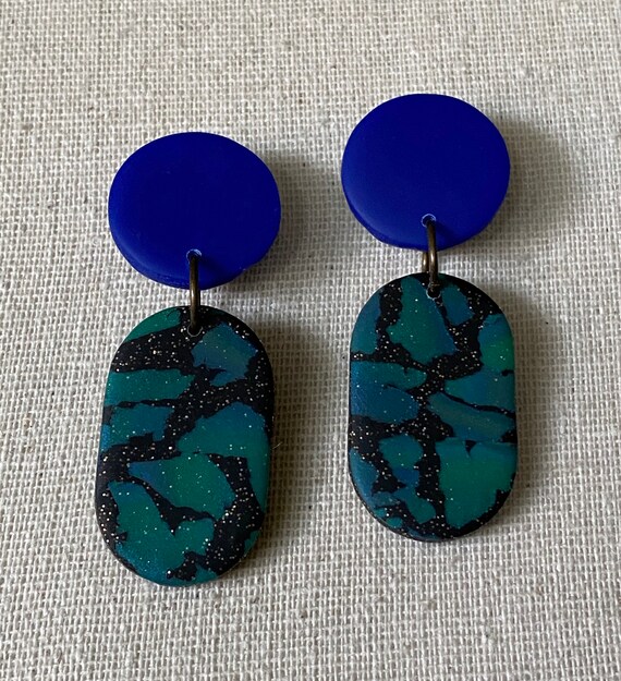 birthday gift Blue galaxy earrings Polymer clay flower silver dangle jewelry
