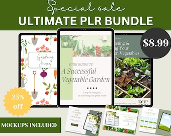 PLR Garden Bundle, 2 Gardening eBooks/How to Guides, 1 Gardening Journal, and PLR Product Mockup Templates, PLR eBooks rebrand and resell
