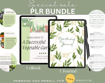 PLR Garden Bundle, Gardening Journal and Beginner Vegetable Garden eBook Guide, Free Mockups Included, How to Garden Guide PLR for beginner