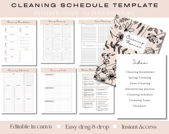 Printable Cleaning Checklist, Editable Cleaning Planner, Home Cleaning Routine, Monthly Cleaning Schedule, Canva Cleaning Planner