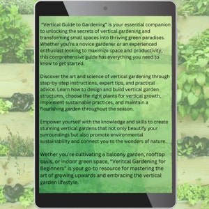 Pode incluir: Uma capa de livro com fundo verde e texto que diz "Vertical Guide to Gardening" &eacute; o seu companheiro essencial para desbloquear os segredos da jardinagem vertical e transformar pequenos espa&ccedil;os em pr&oacute;speros para&iacute;sos verdes. Seja voc&ecirc; um jardineiro iniciante ou um entusiasta experiente que busca maximizar o espa&ccedil;o e a produtividade, este guia completo tem tudo o que voc&ecirc; precisa para come&ccedil;ar.