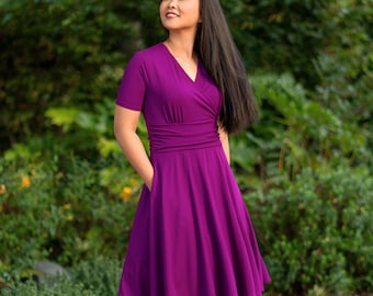 Women Surplice Knit Dress Sewing Pattern, PDF Download, English, Sizes 00 to 40, Plus Size, Cup Sizes, Print-at-Home, Large Format