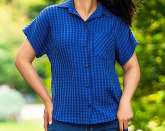 Button-down Shirt Sewing Pattern, Women's Blouse, Adult, Dolman Short Sleeve, Collar with Collar Stand, PDF, Sizes 00-40, Cup Sizes, A4, A0