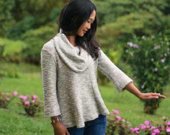 Big Cowl Neck Sweater PDF Sewing Pattern | Digital | Instant Download | Women's Pattern | Sewing | Long Sleeve | Bell Sleeve | T-Shirt