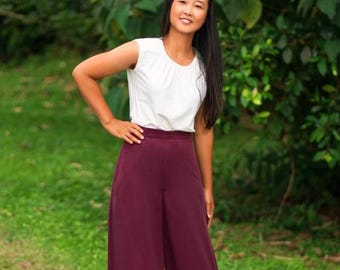 Women's Woven Palazzo Wide Leg Flare Pants, Darts, Waistband, Zipper, Sizes 00-20, Print-At-Home