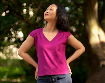 Dress/Top Sewing Pattern, Women Digital PDF Download, English, Sizes 00 to 40, Knit Fabric, Plus Size, 1 Yard, Print-at-home + Large Format