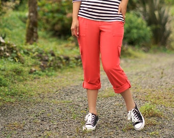 Women's Cargos and Shorts Sewing Pattern, Ribbing / Elastic Waistband, Patch Pockets, Zipper / Snap Closure, Size 00-20, Print-At-Home