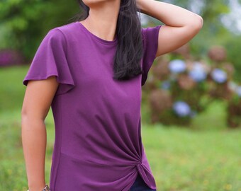 Women's Twisted Knot Top PDF  Sewing Pattern, Scoop Neck, Neckband,Sleeves, Adult, Printable Digital Pattern,  Print-At-Home, Size 00-20