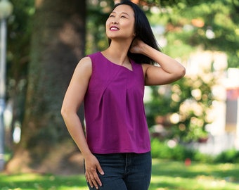 Womens Knit Top, Assymetrical Neckline  Sewing Pattern, Relaxed Fit, High Hip Length, Sizes 00-40, Digital Instant PDF DownloadPrint-At-Home