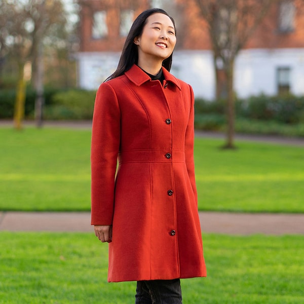 Winter Coat Sewing Pattern, PDF Coat  Pattern, Button Front, Princess Seams, Standard Collar, Two-Piece Sleeves, Size 00-40, Print-At-Home