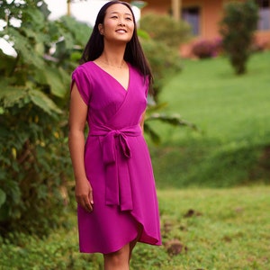 Women&#39;s Wrap Dress Sewing Pattern, A-Line Petal Skirt, Zipper, Pockets, Sash, Petal /Short/Butterfly Sleeves, Size 00-20, Print-At-Home