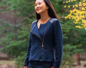 Women’s Lined Woven Jacket, Front /Back Yoke, Princess Seams, Exposed Zip, Bias-bound neck & Cuffs, Pockets PDF Sewing Pattern, Sizes 00-20