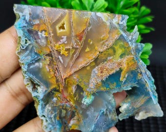 Raw Chrysocolla Copper Slab: Blue Opal Wood, Home Decor (60x60x8mm)
