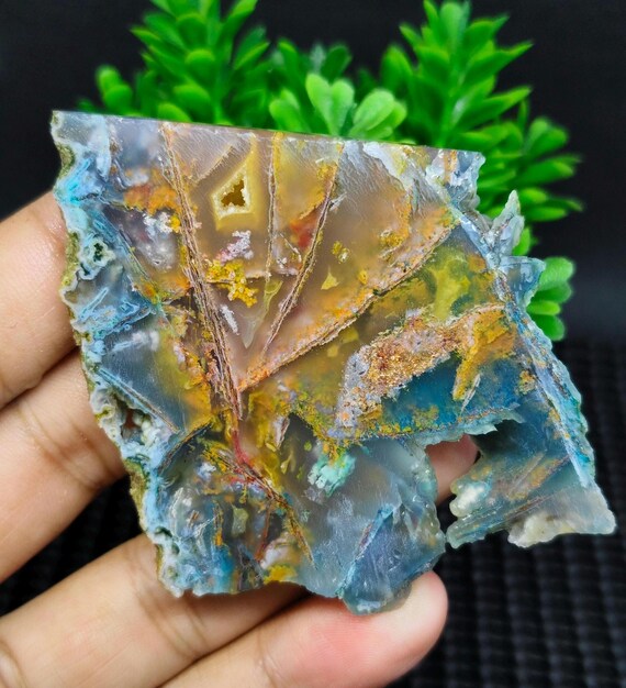 Raw Chrysocolla Copper Slab: Blue Opal Wood, Home Decor (60x60x8mm)
