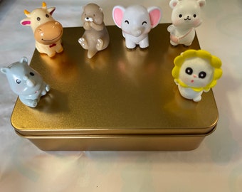 Gold Tin with Magnetic Animals
