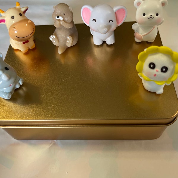 Gold Tin with Magnetic Animals