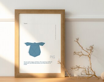Minimalist Chinese Zodiac Pig Art Print - Feng Shui Decor (Digital Download)