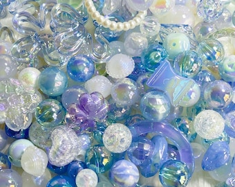 Blue Acrylic Bead Mix: 35pcs Handmade Beads for Jewelry Making