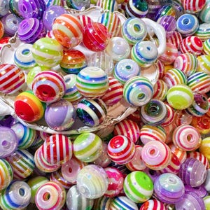 20 Pcs Pastel Stripe Acrylic Beads: DIY Jewelry Making (12-16mm)