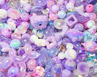 40pc Purple Acrylic Bead Mix: 14-18mm DIY Jewelry Making