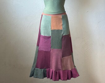 Handmade patchwork skirt with pocket, ready to ship size small- Organic cotton and hemp, hand dyed with low impact dyes