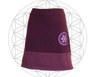 Organic Skirt - Organic cotton and hemp blend two tone skirt with sacred geometry print - seed of life Handmade and Dyed to order