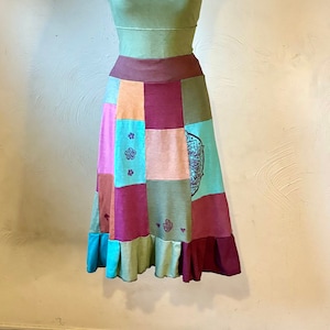 Patchwork skirt with prints , ready to ship size Small-Organic cotton and hemp, hand dyed with low impact dyes Handmade in California image 1